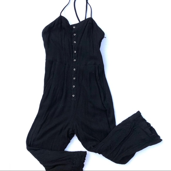 Silence + Noise Gauzy Button Front Halter Jumpsuit - Picture 2 of 9